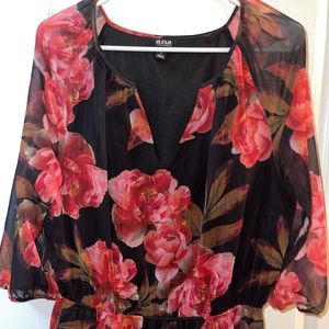 Black midi dress with red flowers